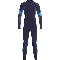 Quiksilver Men's Junior Syncro 3/2mm GBS Chest Zip Wetsuit (2021) | Dark Navy & Iodine Blue| 14 YRS