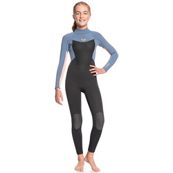 Roxy Women's Junior Prologue 4/3mm Back Zip Wetsuit (2021) | Cloud Black, Powder Grey & Sunglow| 16 YRS