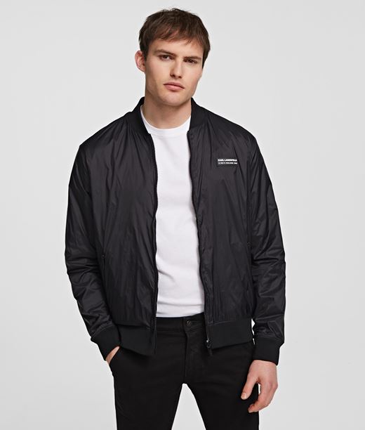 Karl Lagerfeld Herren Wendbare Bomberjacke Black 100% Polyester, Baumwolle, Größe: L