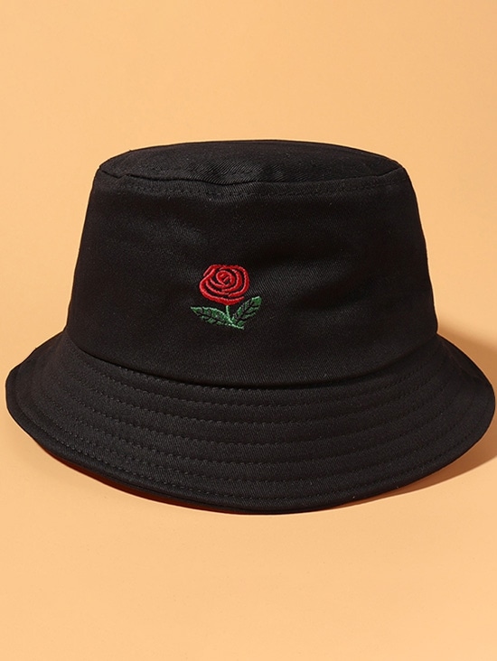 Zaful Rose Bestickte Lässige Bucket Hut |