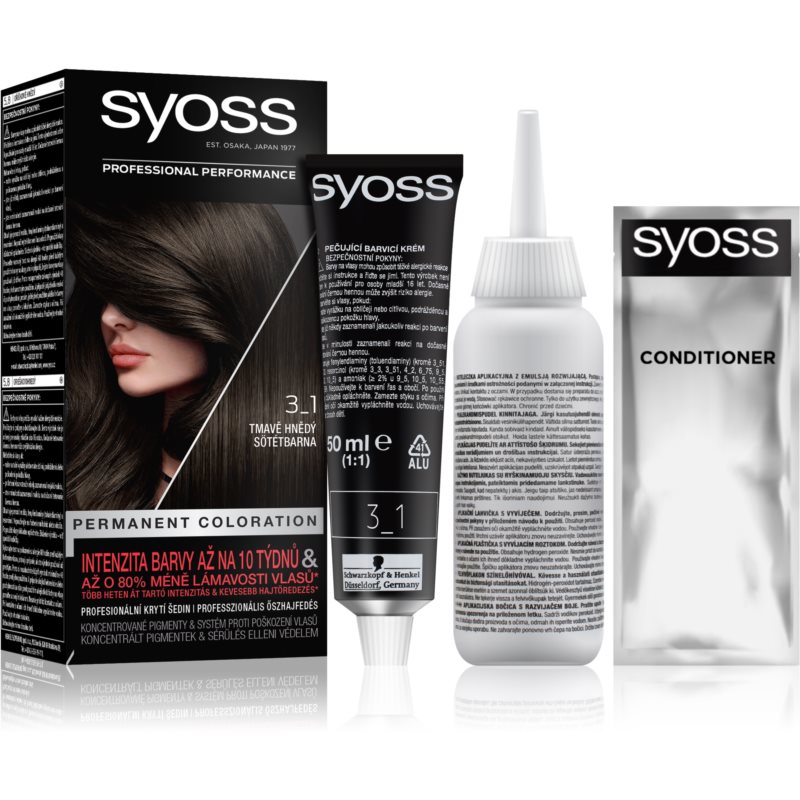 Syoss Permanent Coloration Permanent Hair Dye Shade 3-1 Dark Brown