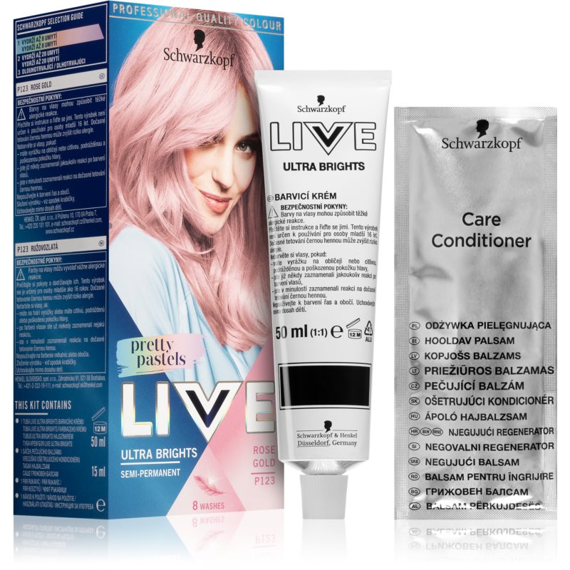 Schwarzkopf LIVE Ultra Brights or Pastel Hair Color Shade 123 Rose Gold