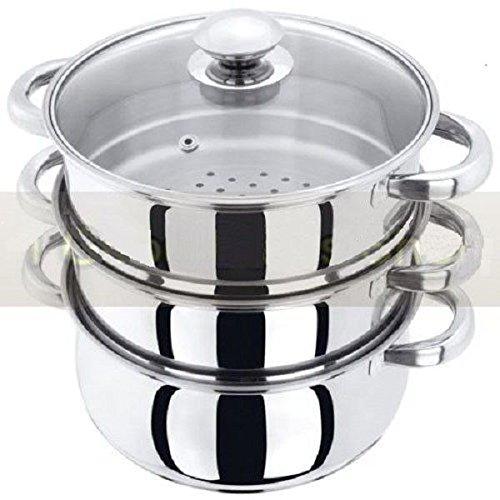 CRYSTALS New 3pc Stainless Steel Steamer Cooker Pot Set Pan Cook Food Glass Lids Cookware, Very Good