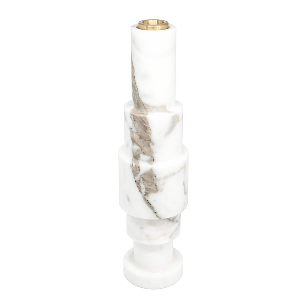 Fiammetta V - Porte-Bougie Carré en Marbre Blanc Unicolore - Haut