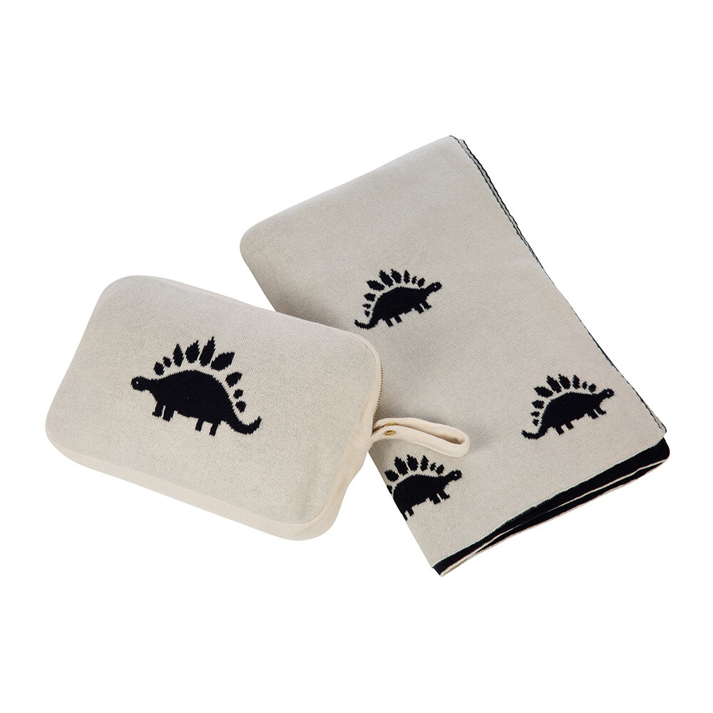 Retreat - Animal Knitted Travel Pouch With Blanket - Dinosaur