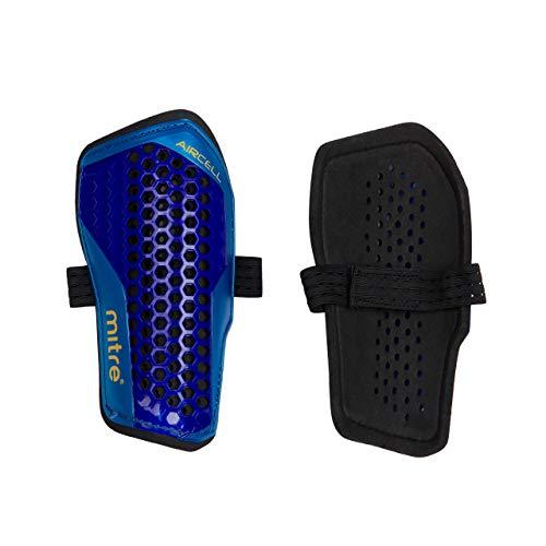 Mitre Aircell Carbon Slip Football Shin Pads, Blue/Cyan/Yellow, X-Small, Acceptable