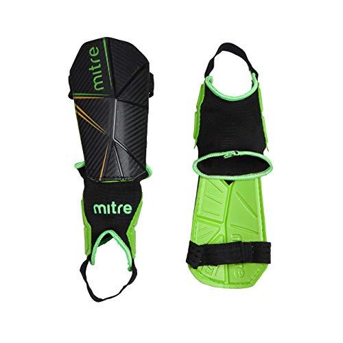 Mitre Delta Ankle Protect Football Shin Pads, Black (Black/Green/Yellow), Small, Very Good