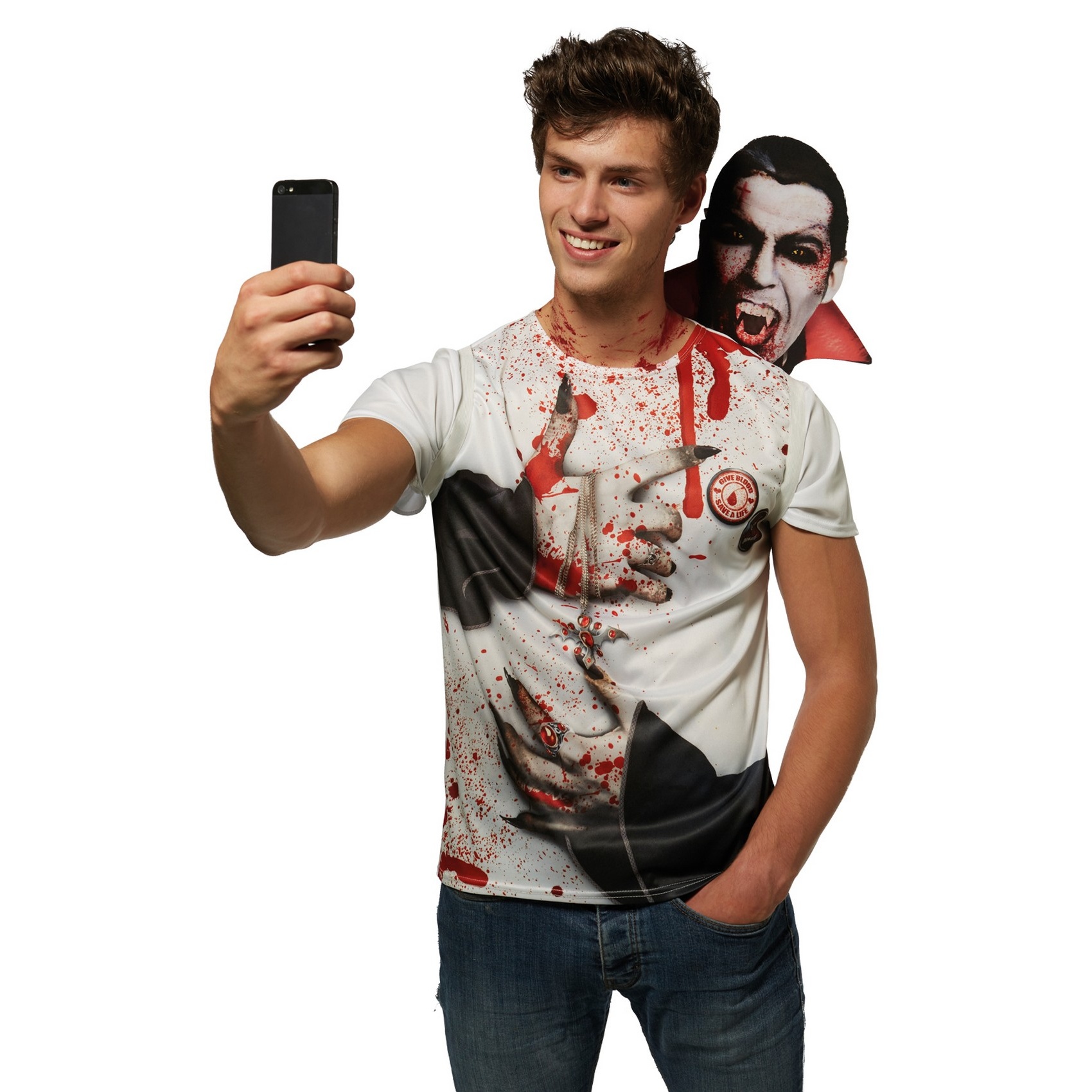 Rubies Rubies Mens Vampire Selfie Shocker Costume (Standard) (White/Black)
