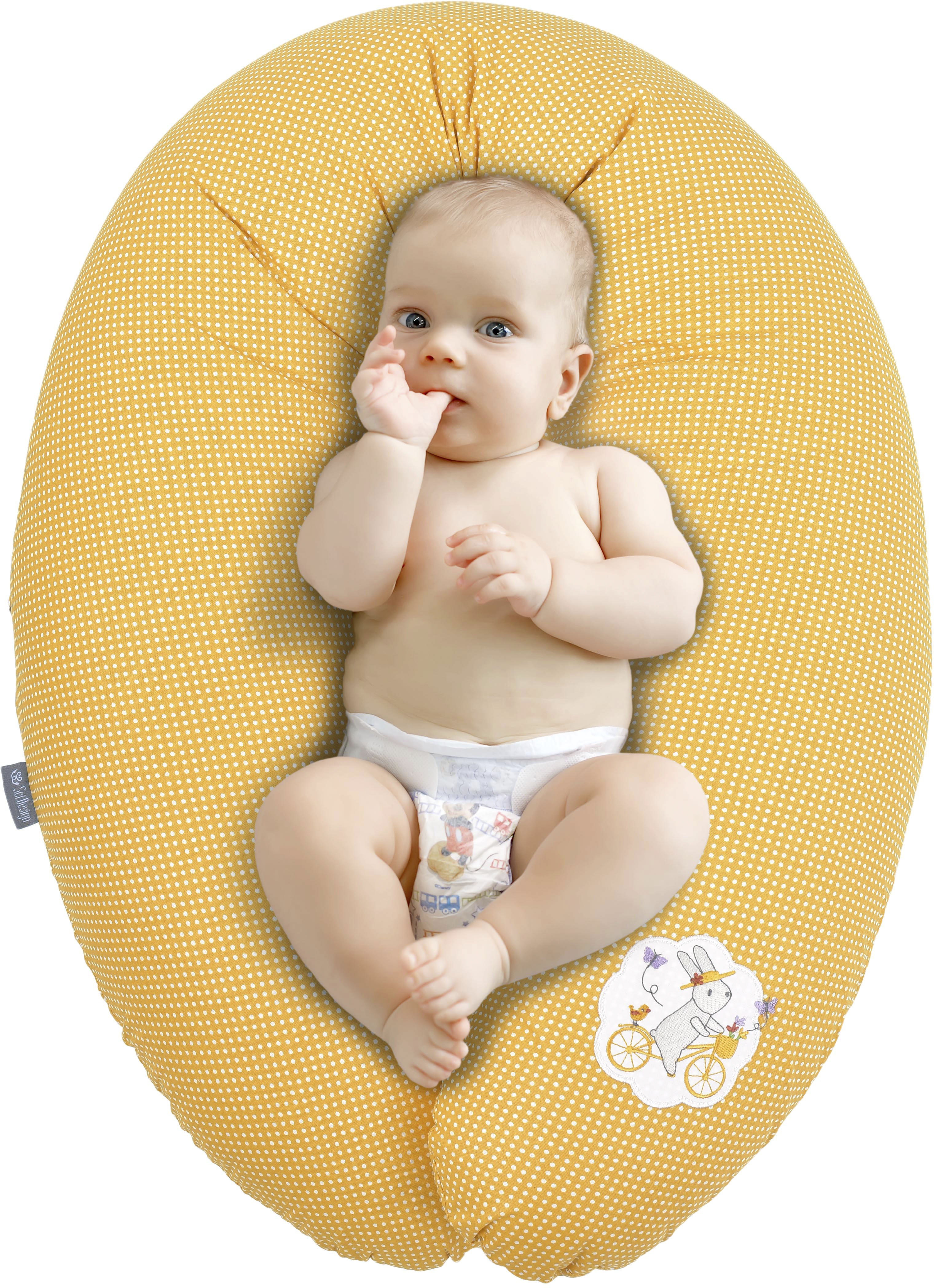 Sei Design  Stillkissen Hase auf Fahrrad orange, mit hochwertiger Stickerei