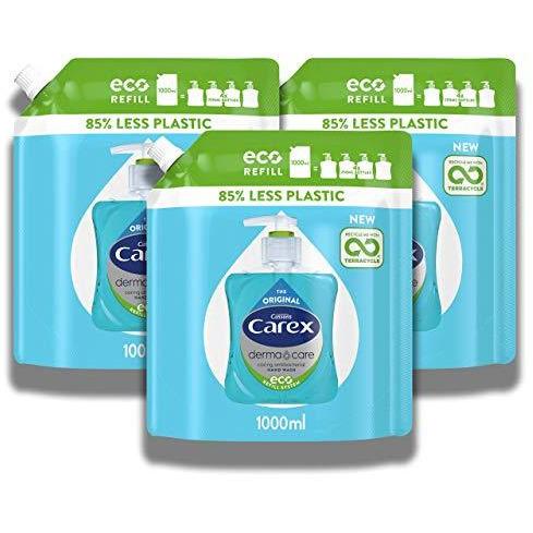Carex Antibacterial Original Dermacare Hand Wash Liquid Soap Refill, Pack of 3 Handwash Pouches, Bulk Buy Hand Soap Liquid that Cleans and Protects Hands, 3 x 1 Litre Pouches, Like New