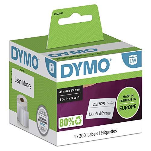 Dymo LW Small Name Badge Labels, 41 mm x 89 mm, Roll of 300 Easy-Peel Labels, Self-Adhesive, for LabelWriter Label Makers, Authentic, White, Like New