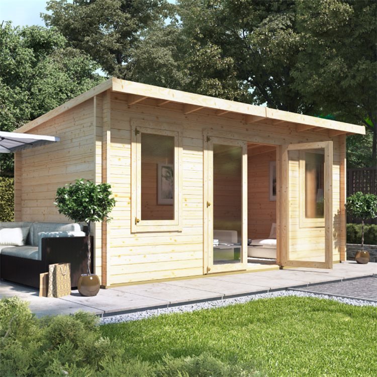 BillyOh 5 x 3 Pressure Treated Log Cabin - BillyOh Fraya Pent Log Cabin - 44mm Thickness Wooden Log Cabin - 5m x 3m