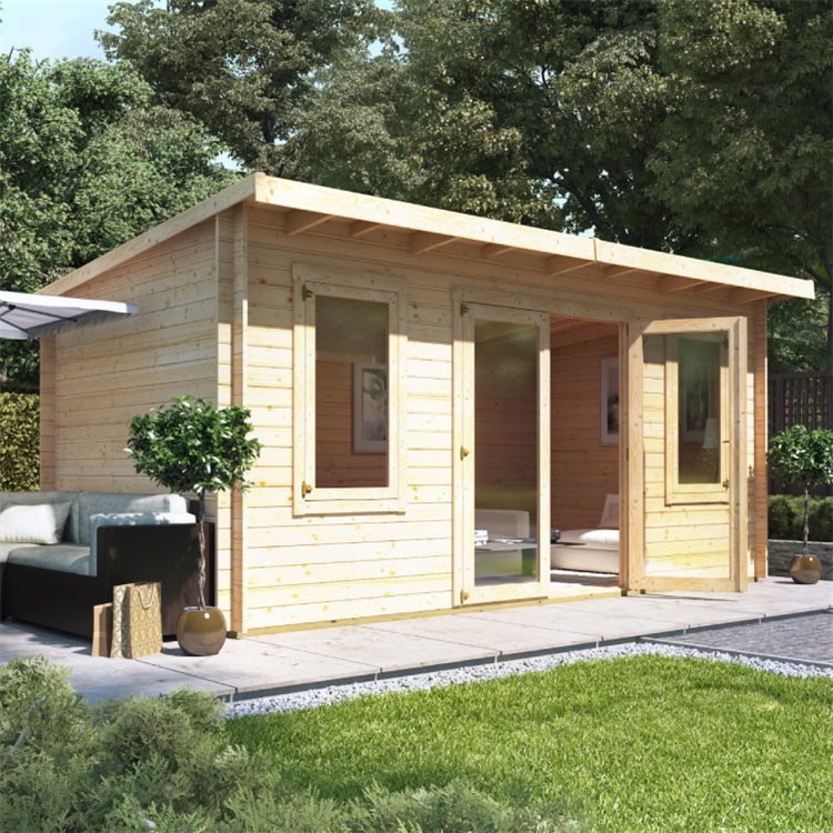 BillyOh 5 x 3 Pressure Treated Log Cabin - BillyOh Fraya Pent Log Cabin - 28mm Thickness Wooden Log Cabin - 5m x 3m