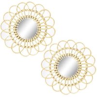 Nicola Spring Daisy Rattan Wall Mirrors | 29cm | Pack of 2