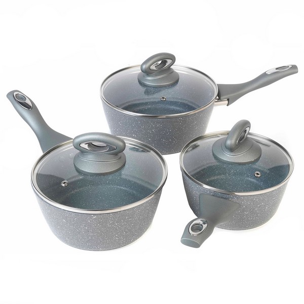 Salter Marble Collection Forged Aluminium Non-Stick 3 Piece Saucepan Set - Grey 
