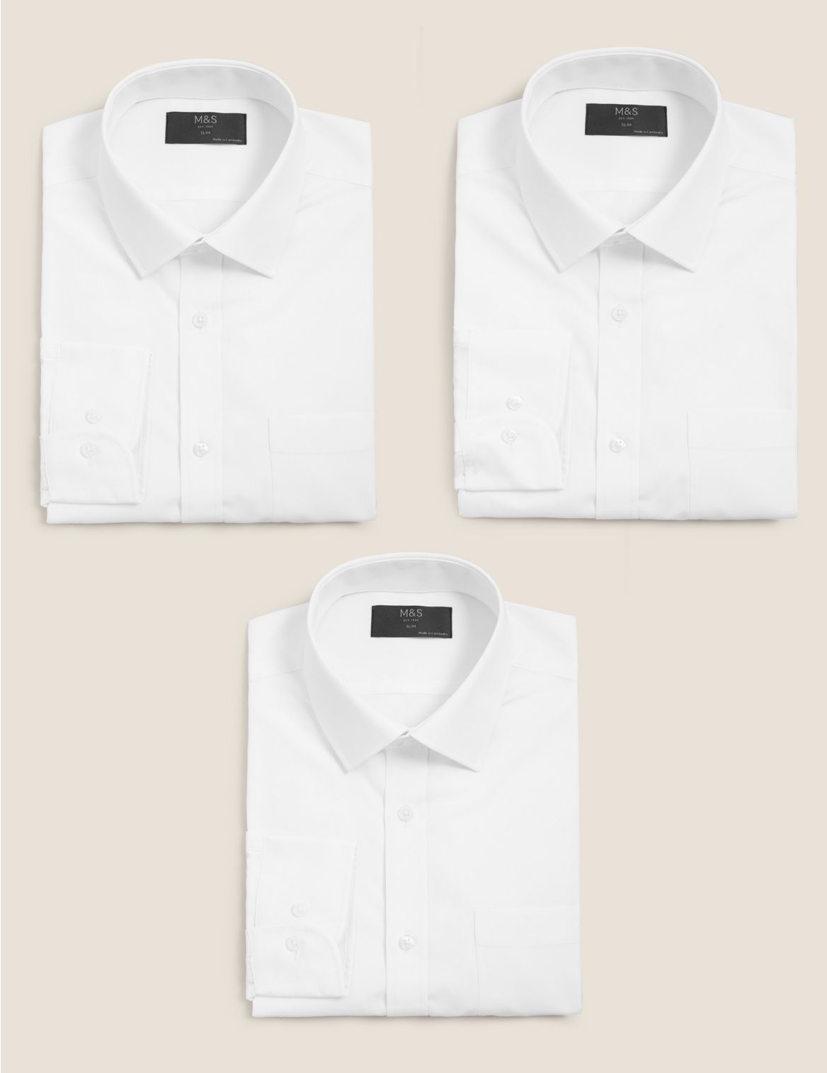 3 Pack Slim Fit Long Sleeve Shirts white