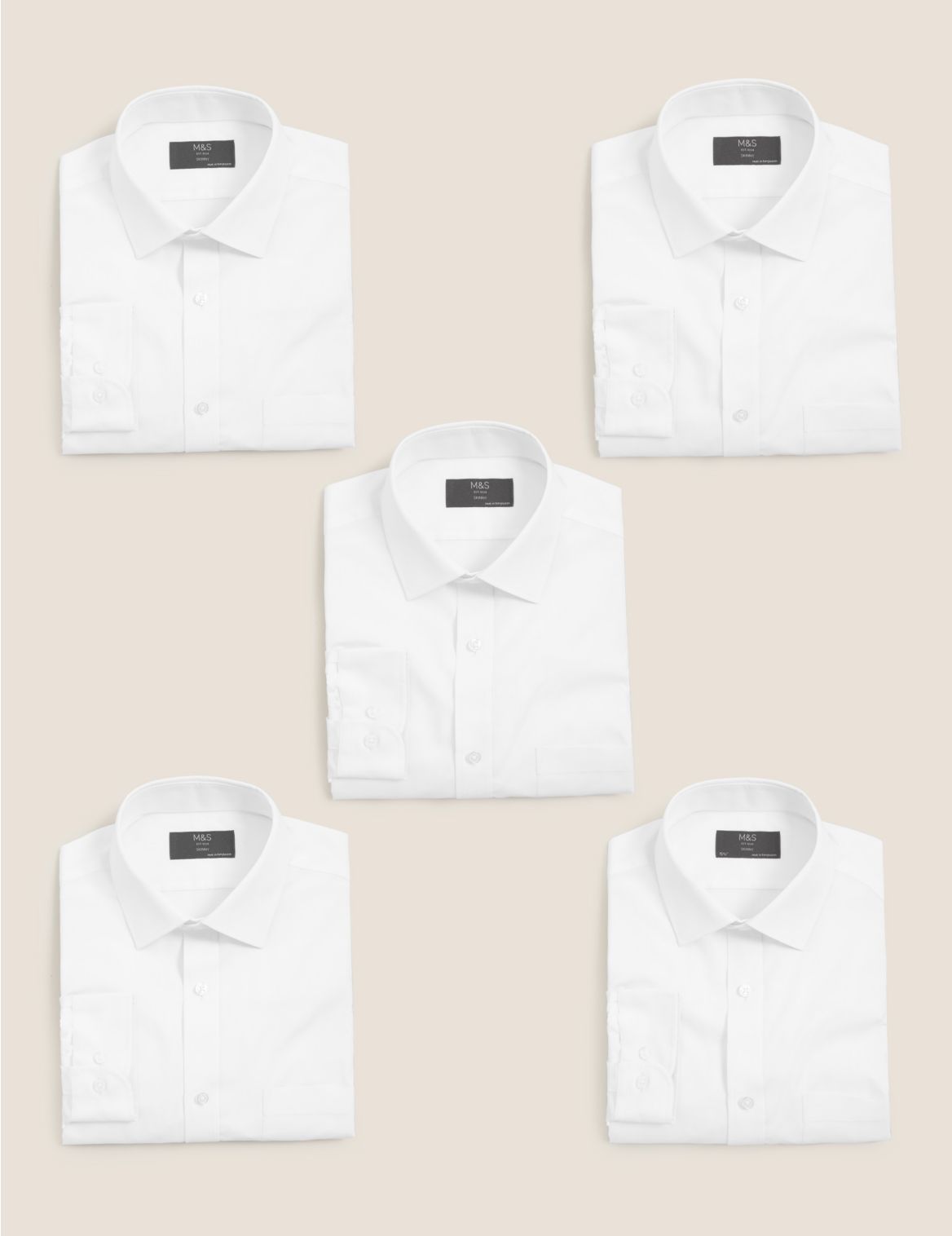 5 Pack Skinny Fit Long Sleeve Shirts white