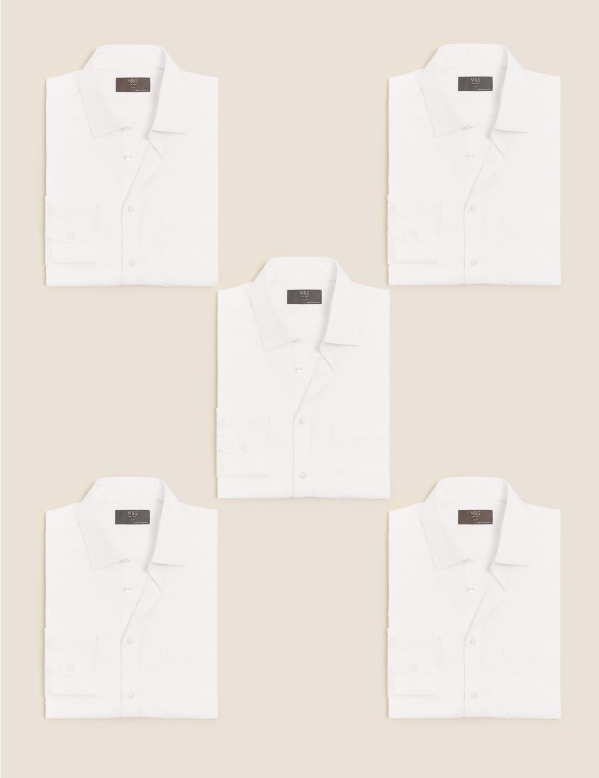 5 Pack Slim Fit Cotton Long Sleeve Shirts white