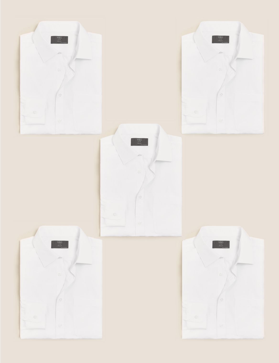 5 Pack Regular Fit Long Sleeve Shirts white