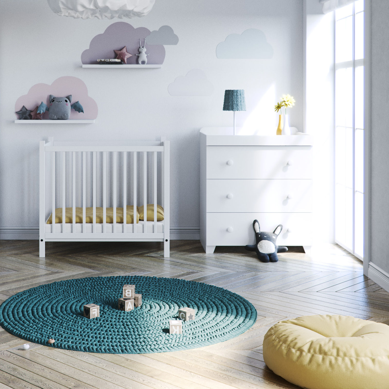Little Acorns Space Saver Cot with Deluxe Eco Fibre Mattress - White
