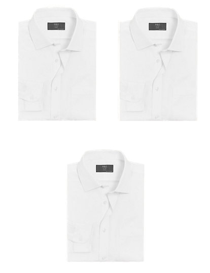 M&S Collection 3 Pack Skinny Fit Long Sleeve Shirts - 13.5 - White, White
