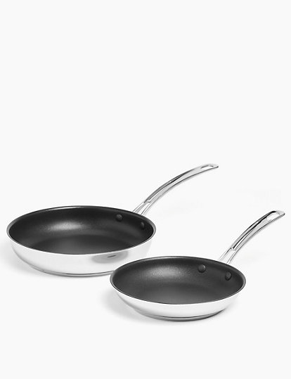 Marks and Spencer 2 Piece Stainless Steel Frying Pan Set - 1SIZE - Silver, Silver