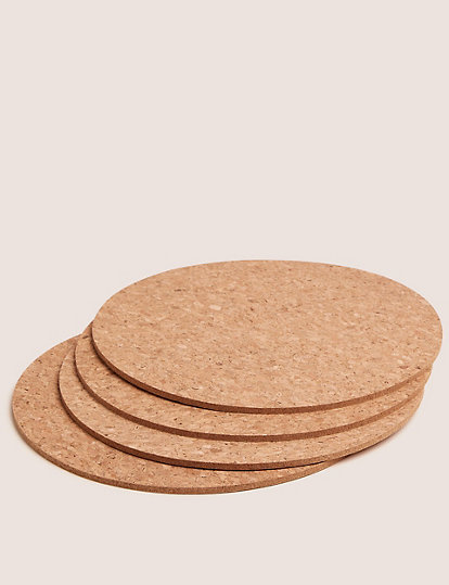 Marks and Spencer Set of 4 Round Cork Placemats - 1SIZE - Natural, Natural