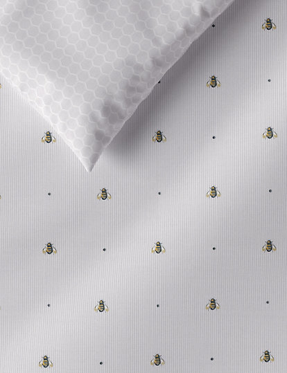 Marks and Spencer Cotton Rich Bee Bedding Set - SGL - Grey, Grey