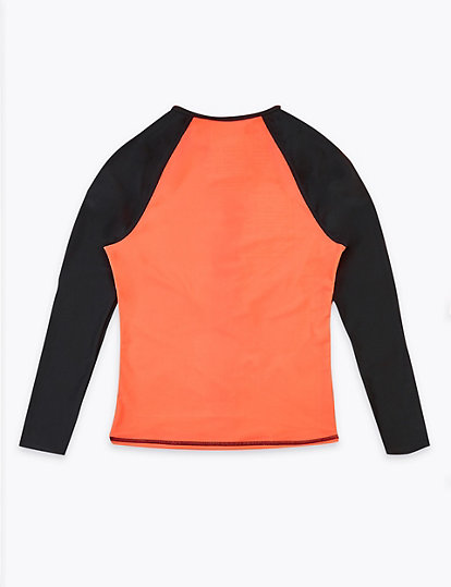Marks and Spencer Colourblock Long Sleeve Rash Vest (6-16 Yrs) - 8-9 Y - Black Mix, Black Mix