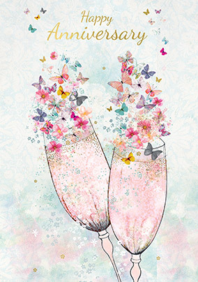 Happy Anniversary Champagne Flutes Card - A5 - By Funky Pigeon